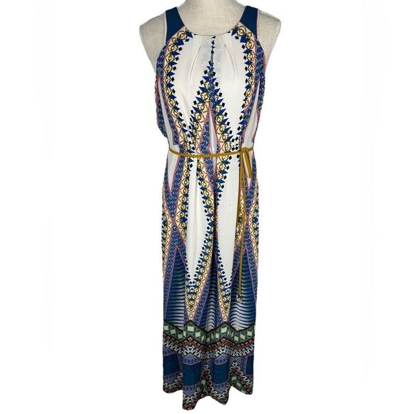 Anthropologie Maeve Pakpao Geometric Print Belted Boho Maxi Dress - Picture 4 of 13